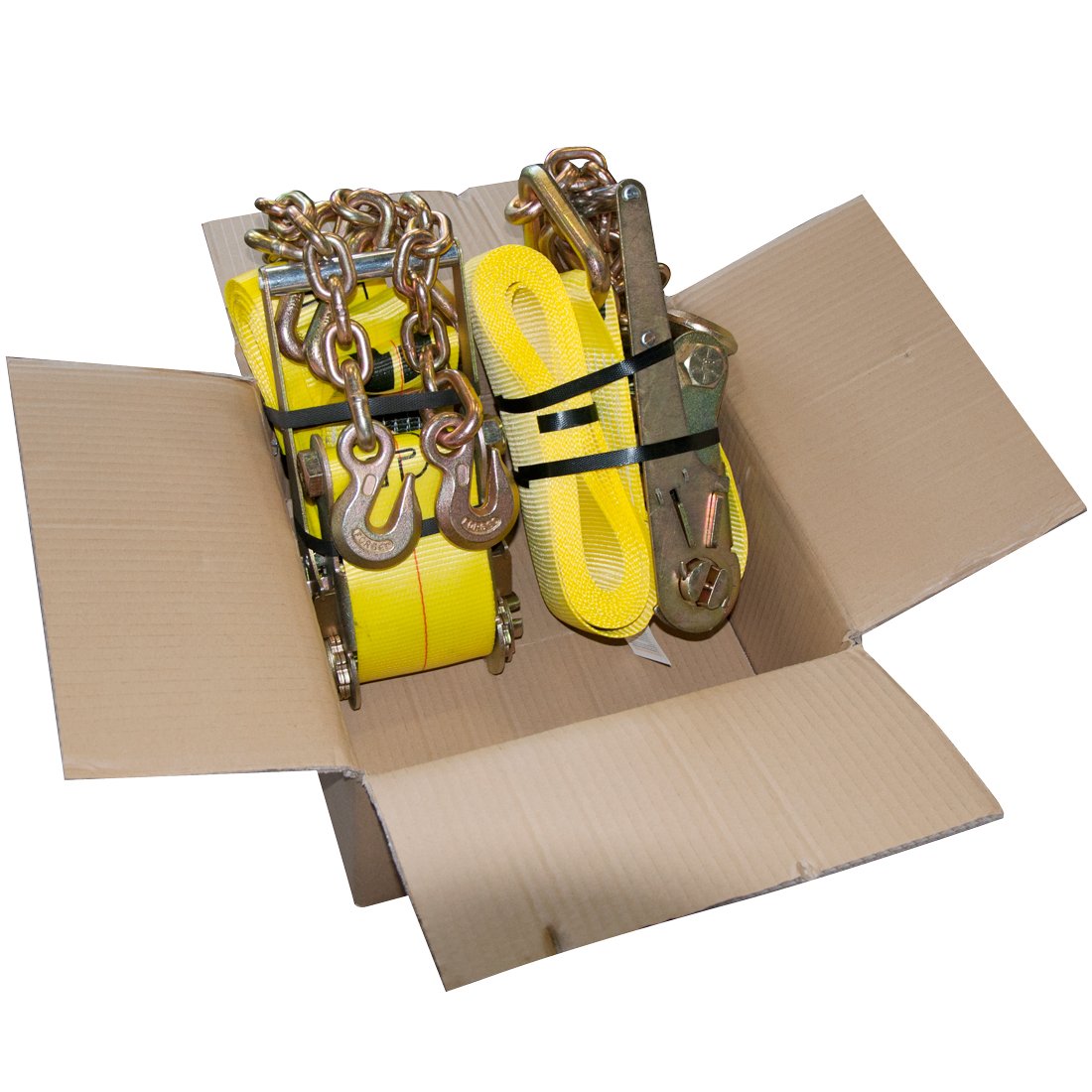 VULCAN Ratchet Strap with Chain Anchors - 4 Inch x 60 Foot - Classic Yellow - 5,400 Pound Safe Working Load