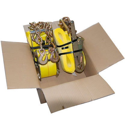 VULCAN Ratchet Strap with Chain Anchors - 4 Inch x 60 Foot - Classic Yellow - 5,400 Pound Safe Working Load