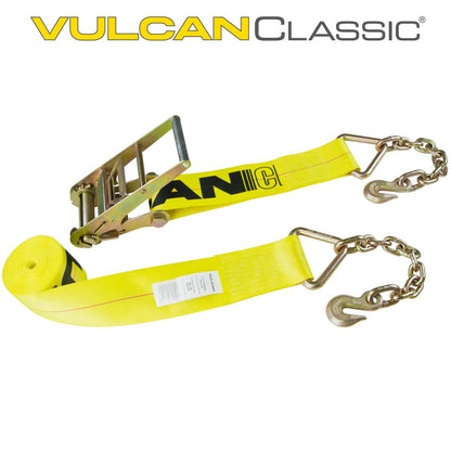 VULCAN Ratchet Strap with Chain Anchors - 4 Inch x 60 Foot - Classic Yellow - 5,400 Pound Safe Working Load