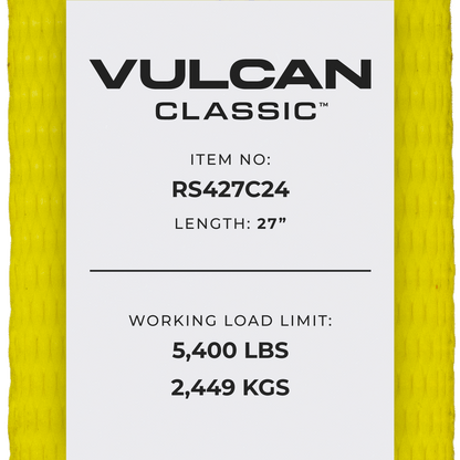 VULCAN Ratchet Strap with Chain Anchors - 4 Inch x 27 Foot - Classic Yellow - 5,400 Pound Safe Working Load