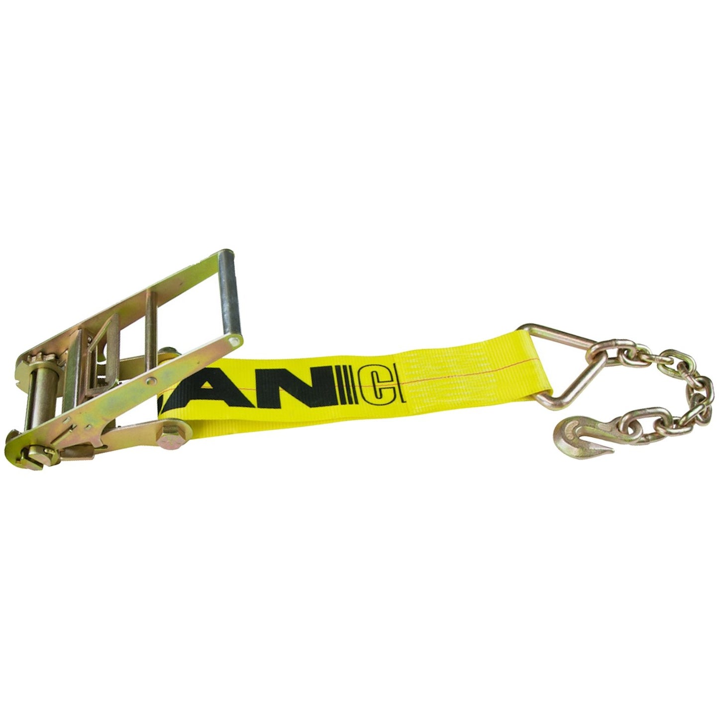 VULCAN Ratchet Strap with Chain Anchors - 4 Inch x 27 Foot - Classic Yellow - 5,400 Pound Safe Working Load