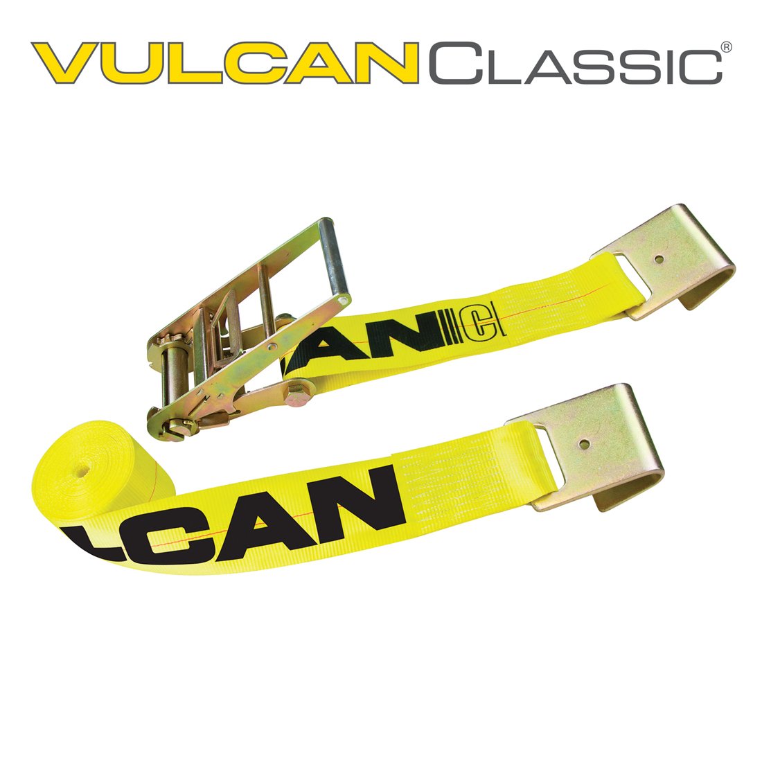 VULCAN Ratchet Strap with Flat Hooks - 4 Inch x 60 Foot - Classic Yellow - 5,400 Pound Safe Working Load