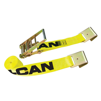 VULCAN Ratchet Strap with Flat Hooks - 4 Inch x 60 Foot - Classic Yellow - 5,400 Pound Safe Working Load