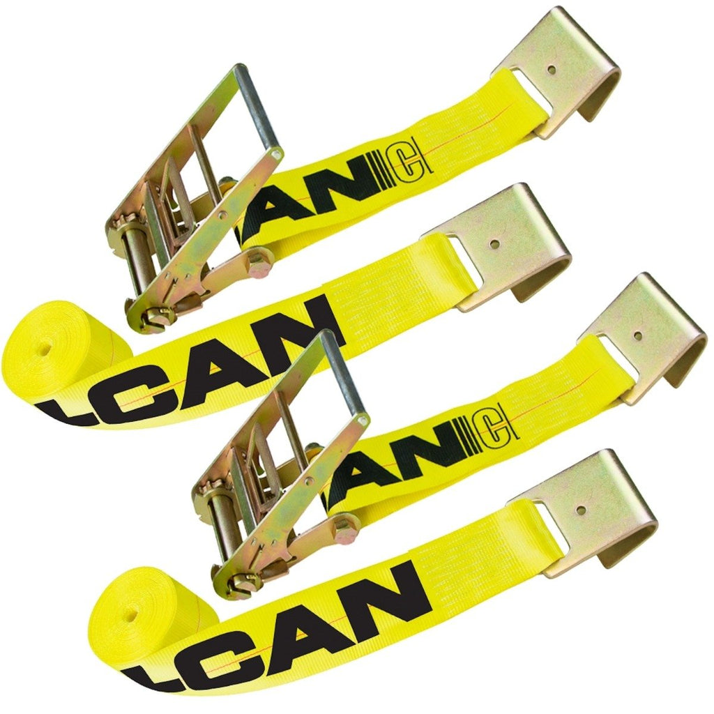 VULCAN Ratchet Strap with Flat Hooks - 4 Inch x 30 Foot, 2 Pack - Classic Yellow - 5,400 Pound Safe Working Load