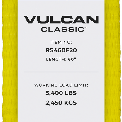 VULCAN Ratchet Strap with Flat Hooks - 4 Inch x 60 Foot - Classic Yellow - 5,400 Pound Safe Working Load