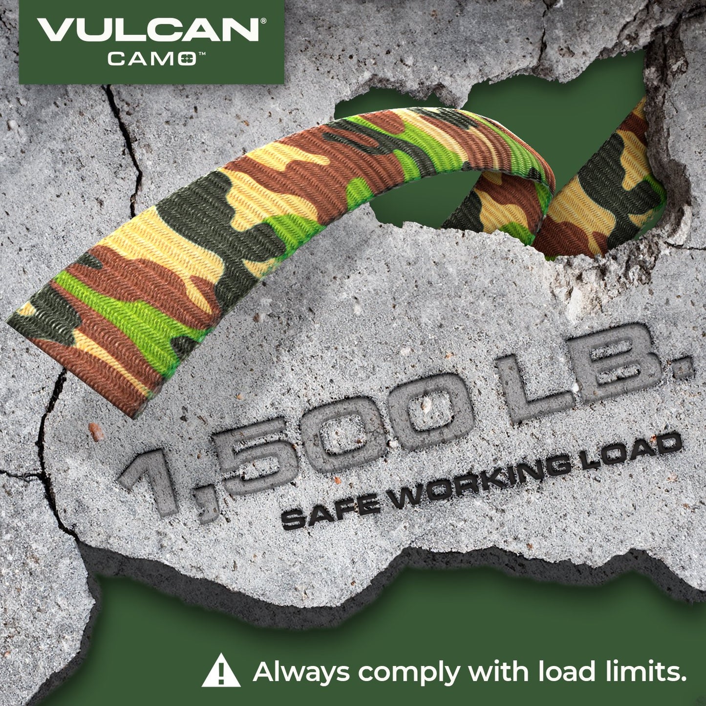 VULCAN Professional Grade Car, ATV, UTV, Off Road E-Track Tie Down Straps With Wheel Chocks – Over-The-Tire Style - 2 Inch x 96 Inch - 2 Pack – Camouflage Webbing – 1,500 Pound Safe Working Load – Includes Mounting Hardware – Easy To Use