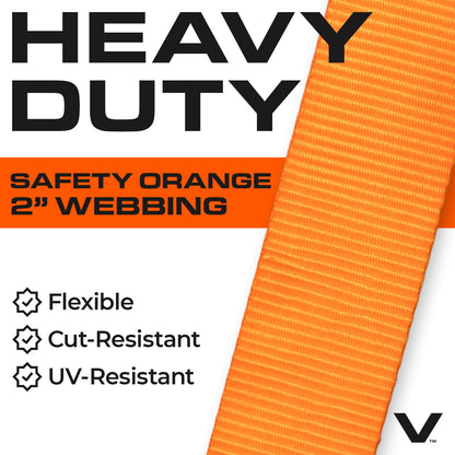 VULCAN Professional Grade Car, ATV, UTV, Off Road E-Track Tie Down Straps With Wheel Chocks – Over-The-Tire Style - 2 Inch x 96 Inch - 2 Pack – Bright Orange Webbing – 1,500 Pound Safe Working Load – Includes Mounting Hardware – Easy To Use