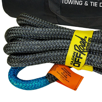 VULCAN Off-Road Recovery Rope - 7/8 Inch x 20 Foot - Blue Eyes - 28,600 Pound Breaking Strength - Includes Vented Storage Bag