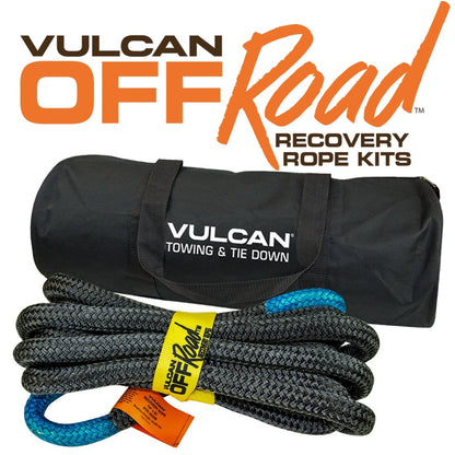 VULCAN Off-Road Recovery Rope - 7/8 Inch x 20 Foot - Blue Eyes - 28,600 Pound Breaking Strength - Includes Vented Storage Bag