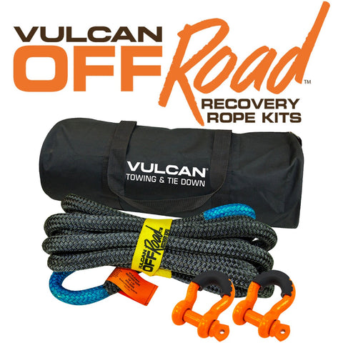 VULCAN Off-Road Double Braided Recovery Rope Kit with 7/8 Inch x 20 Foot Rope - Two Shackles and Vented Storage Bag - 28,600 Lbs. Breaking Strength - Blue - Black