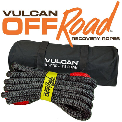 VULCAN Off-Road Recovery Rope - 7/8 Inch x 30 Foot - Red Eyes - 28,600 Pound Breaking Strength - Includes Vented Storage Bag