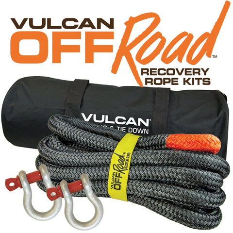 VULCAN Off-Road Double Braided Recovery Rope Kit with 1-1/4 Inch x 30 Foot Rope - Two Shackles and Vented Storage Bag - 52,300 Pound Breaking Strength - Orange - Black