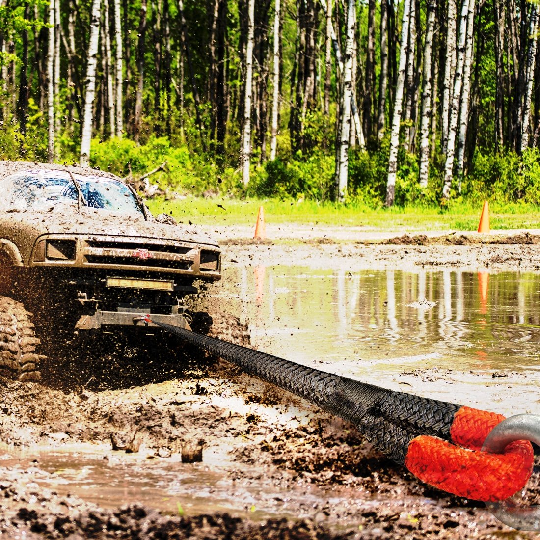 VULCAN Off-Road Recovery Rope - 1-1/4 Inch x 30 Foot - Orange Eyes - 52,300 Pound Breaking Strength - Includes Vented Storage Bag