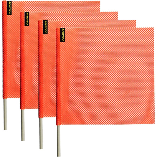 VULCAN Safety Flag with Dowel - Bright Orange - Jersey Mesh Construction - 18 Inch x 18 Inch - 4 Pack