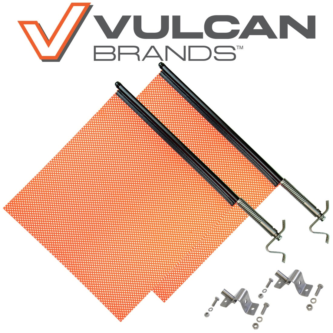 VULCAN Heavy Duty Spring Warning Flag Kit with Universal Mounting Bracket - Mesh Construction - 18 Inch - 2 Pack