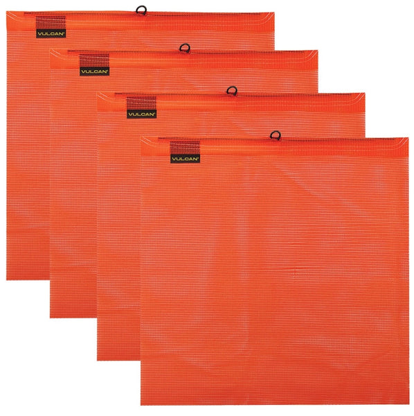 VULCAN Safety Flag with Wire Loop -  Bright Orange - Vinyl Coated Polyester Construction - 18 Inch x 18 Inch - 4 Pack