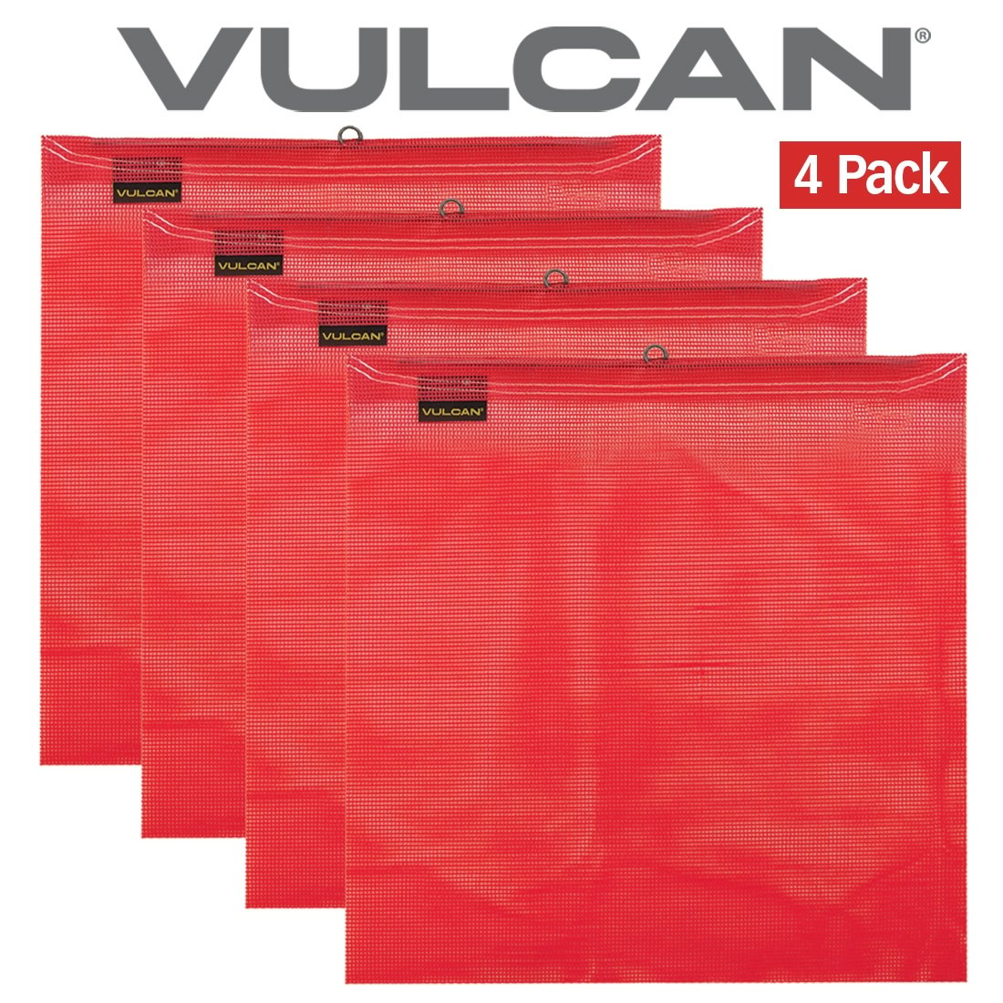 VULCAN Safety Flag with Wire Loop - Bright Red - Vinyl Coated Polyester Construction - 18 Inch x 18 Inch - 4 Pack