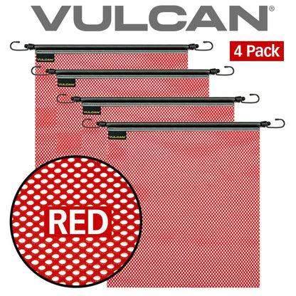 VULCAN Red Safety Flag With Stretch Cord For Wide And Oversize Load Marking (18'' x 18'' - Mesh Construction - Pack of 4)