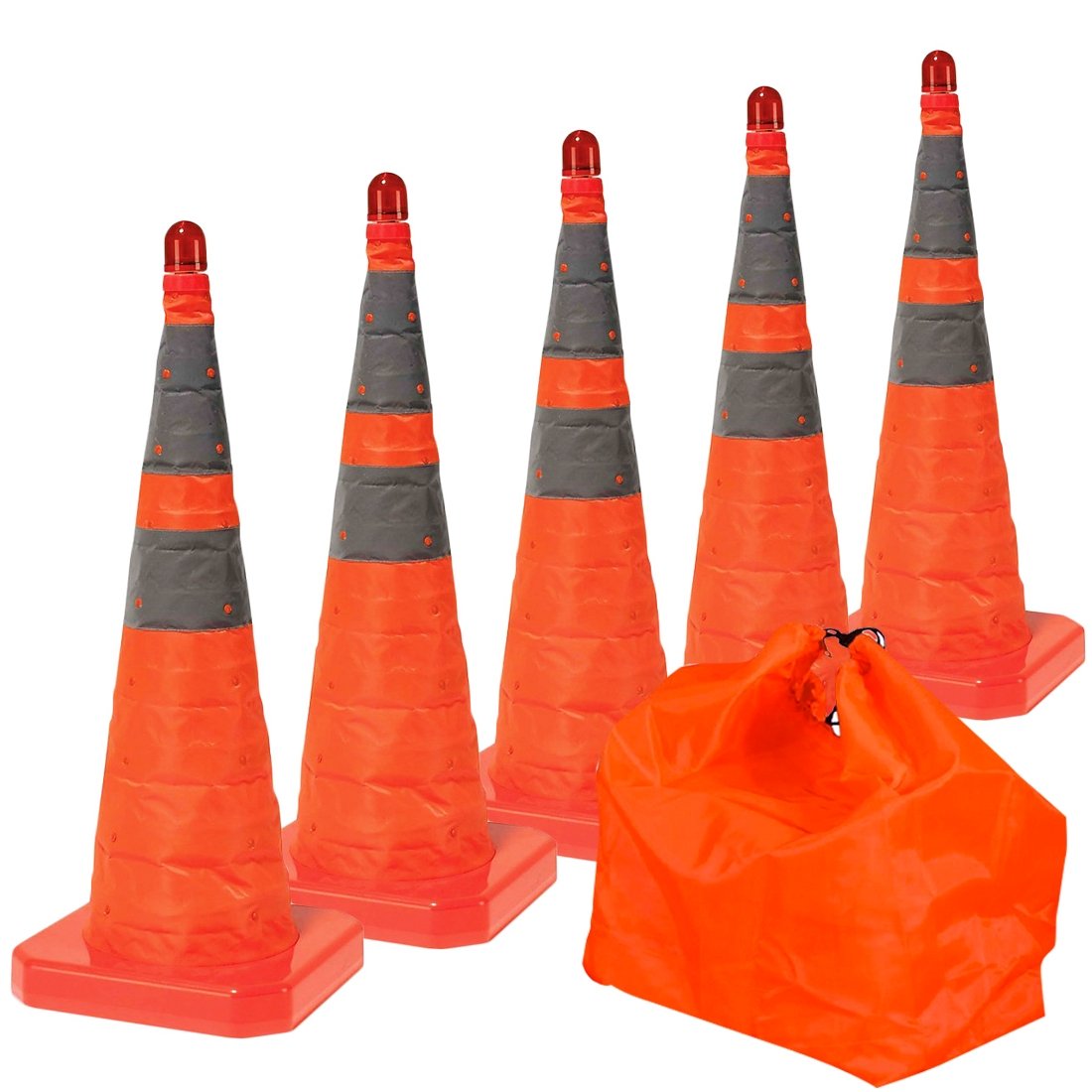 Reflective Collapsible Cone with Light - 28 Inch - Set of 5 with Bag