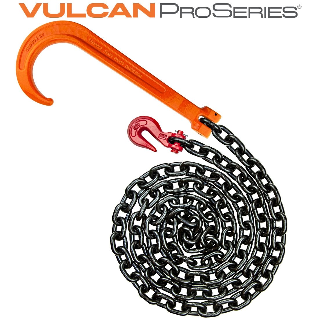 VULCAN Tow Chains - Forged Long J-Hook Alloy - Grade 80 - PROSeries - 7,100 Pound Safe Working Load