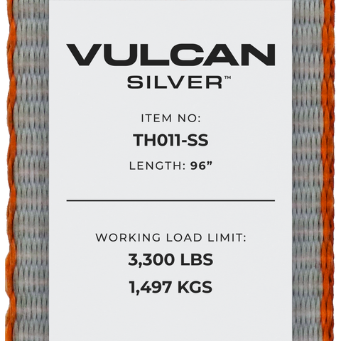 VULCAN Car Tie Down with Snap Hooks - Lasso Style - 2 Inch x 96 Inch - 4 Pack - Silver Series - 3,300 Pound Safe Working Load