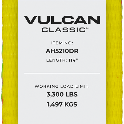 VULCAN Axle Tie Down Combo Strap with Snap Hook Ratchet - 2 Inch x 114 Inch - 4 Pack - Classic Yellow - 3,300 Pound Safe Working Load