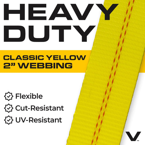 VULCAN Autohauler Car Tie Down - Rolling Idler Three Cleat - 120 Inch - 4 Pack - Classic Yellow - 3,300 Pound Safe Working Load