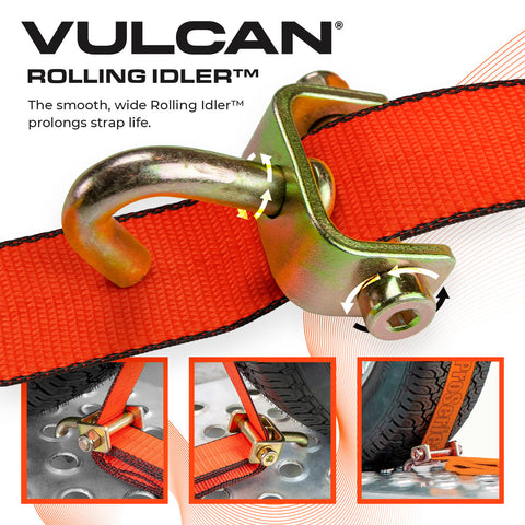 VULCAN Autohauler Car Tie Down - Rolling Idler 3-Cleat - 120 Inch - 4 Pack - PROSeries - 3,300 Pound Safe Working Load