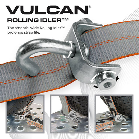 VULCAN Autohauler Car Tie Down - Rolling Idler 3-Cleat - 120 Inch - 4 Pack - Silver Series - 3,300 Pound Safe Working Load