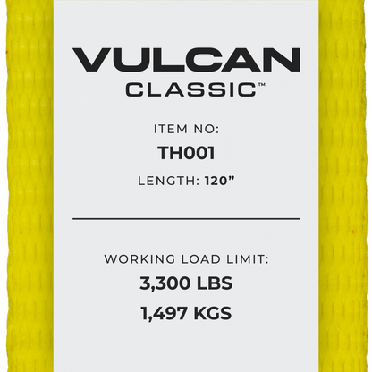 120 Inch Replacement Strap For VULCAN Classic Yellow Rolling Idler Three Cleat Autohauler Car Tie Down System - 3,300 Pound Safe Working Load - Replacement Strap Only - No Rolling Idler