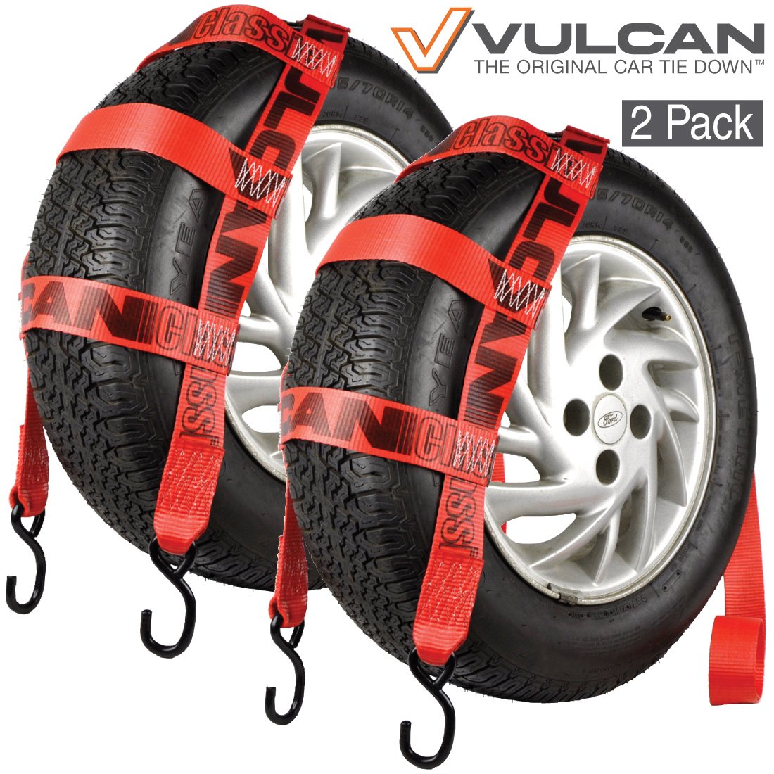 VULCAN Wheel Dolly Tire Strap with S Hooks - Basket Style - 78 Inch - 2 Pack - Classic Red - 1,665 Pound Safe Working Load