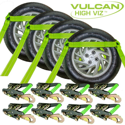 VULCAN Car Tie Down with Snap Hooks - Side Rail - 4 Pack - High-Viz - 3,300 Pound Safe Working Load