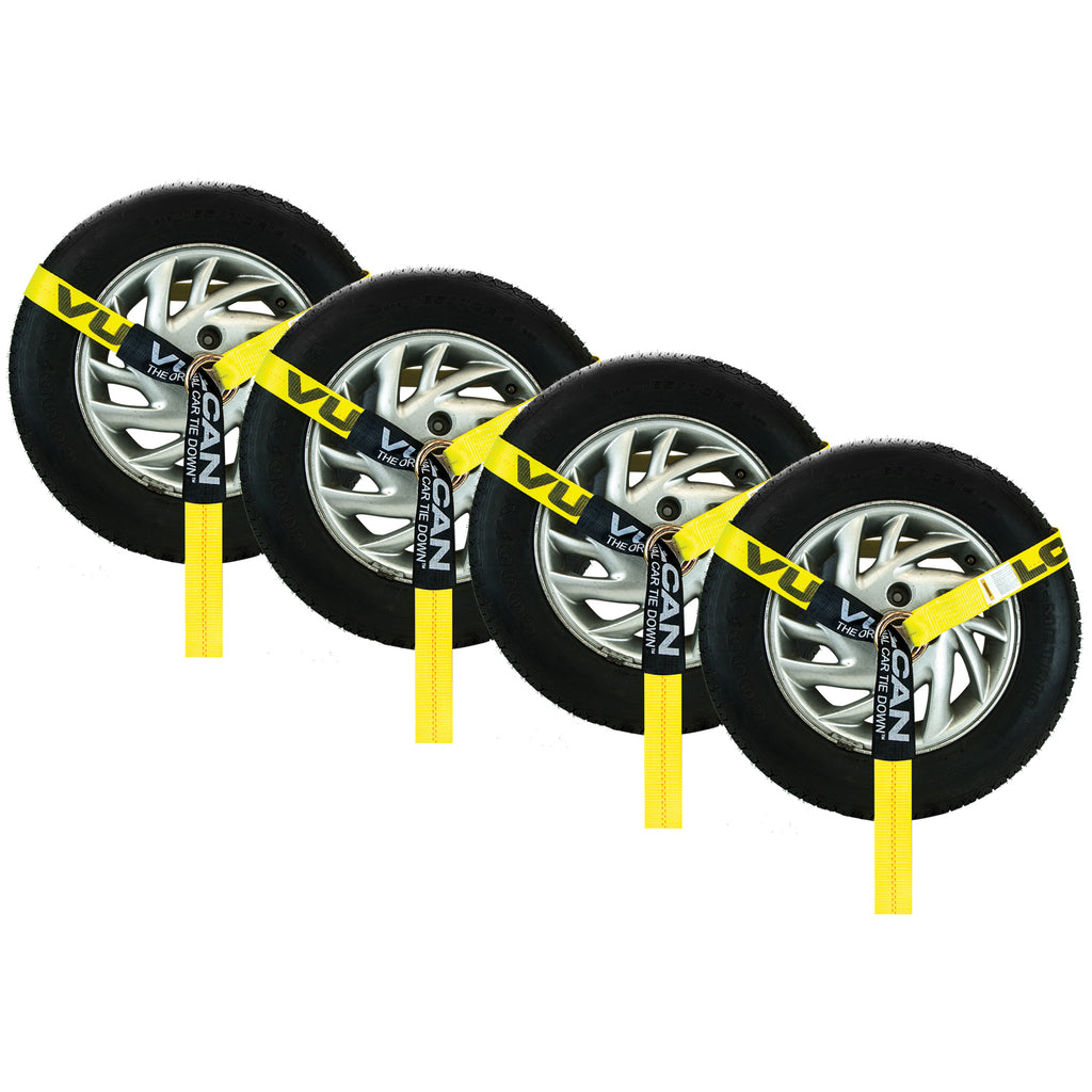 VULCAN Wheel Dolly Tire Harness with Universal O-Ring - 2 Inch x 96 Inch - 4 Pack - Classic Yellow - 3,300 Pound Safe Working Load - Straps Only - Ratchets Sold Separately