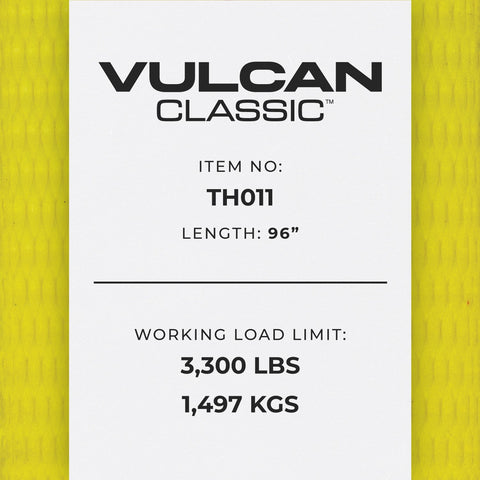 VULCAN Car Tie Down - Flat Hooks - Lasso Style - 2 Inch x 96 Inch - 2 Pack - Classic Yellow - 3,300 Pound Safe Working Load