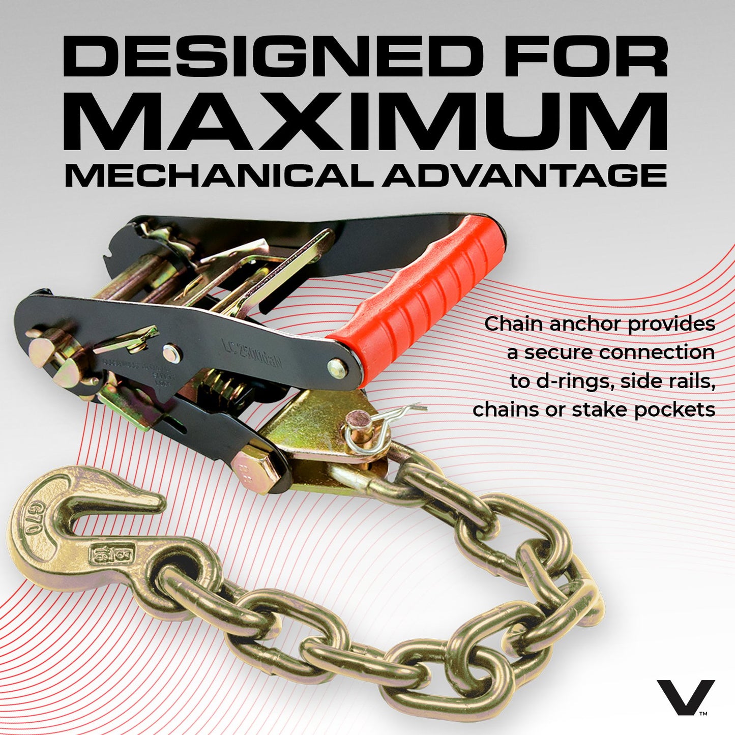 VULCAN Lasso Style Auto Tie Down with Chain Anchors - 2 Inch x 96 Inch, 4 Pack - 3,300 Pound Safe Working Load