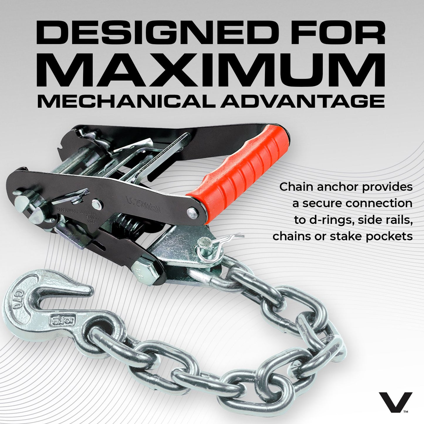 VULCAN Lasso Style Auto Tie Down with Chain Anchors - 2 Inch x 96 Inch, 4 Pack - 3,300 Pound Safe Working Load