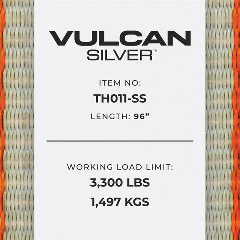 VULCAN Car Tie Down with Chain Anchors - Lasso Style - 2 Inch x 96 Inch - 4 Pack - Silver Series - 3,300 Pound Safe Working Load