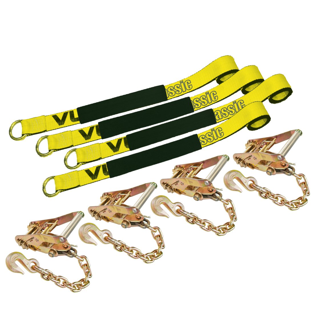 VULCAN Lasso Style Auto Tie Down with Chain Anchors - 2 Inch x 96 Inch, 4 Pack - 3,300 Pound Safe Working Load