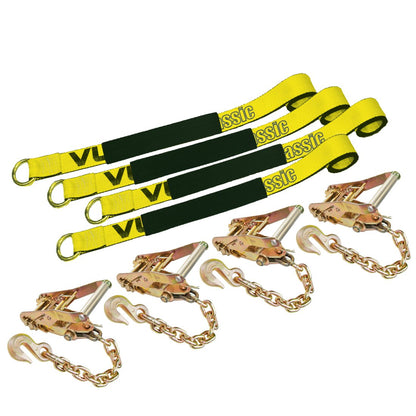 VULCAN Lasso Style Auto Tie Down with Chain Anchors - 2 Inch x 96 Inch, 4 Pack - 3,300 Pound Safe Working Load