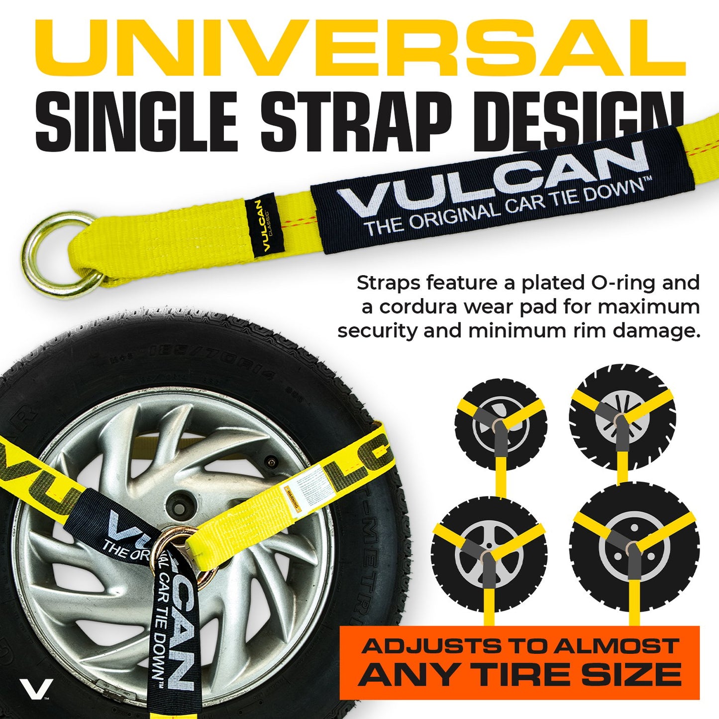 VULCAN Lasso Style Auto Tie Down with Chain Anchors - 2 Inch x 96 Inch, 4 Pack - 3,300 Pound Safe Working Load