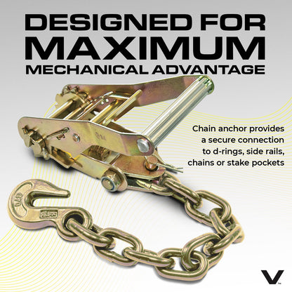 VULCAN Lasso Style Auto Tie Down with Chain Anchors - 2 Inch x 96 Inch, 4 Pack - 3,300 Pound Safe Working Load