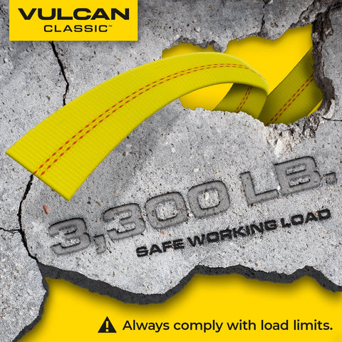 VULCAN Car Tie Down with Chain Anchors - Lasso Style - 2 Inch x 96 Inch - 4 Pack - Classic Yellow - 3,300 Pound Safe Working Load