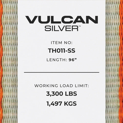 VULCAN Car Tie Down with Flat Hooks - Lasso Style - 2 Inch x 96 Inch - 4 Pack - Silver Series - 3,300 Pound Safe Working Load