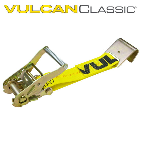 VULCAN Car Tie Down with Flat Hooks - Lasso Style - 2 Inch x 96 Inch - 4 Pack - Classic Yellow - 3,300 Pound Safe Working Load