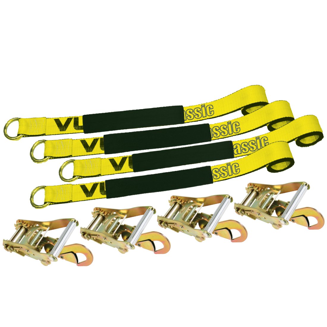 VULCAN Lasso Style Auto Tie Down with Snap Hooks - 2 Inch x 96 Inch, 4 Pack - 3,300 Pound Safe Working Load