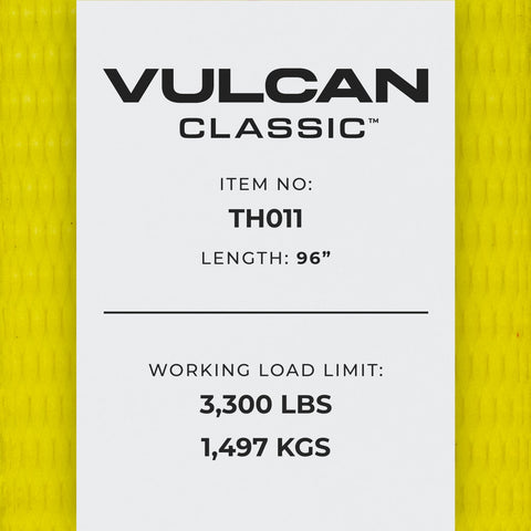 VULCAN Car Tie Down with Snap Hooks - Lasso Style - 2 Inch x 96 Inch - 4 Pack - Classic Yellow - 3,300 Pound Safe Working Load