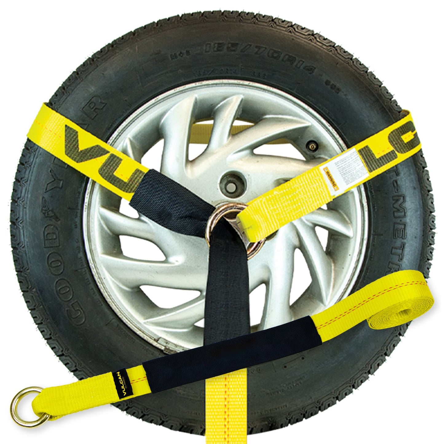 VULCAN Car Tie Down - Twisted Snap Hooks - Lasso Style - 2 Inch x 96 Inch - 4 Pack - Classic Yellow - 3,300 Pound Safe Working Load