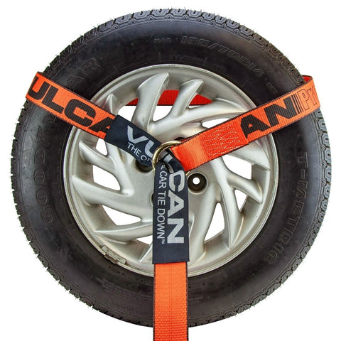 VULCAN Car Tie Down with Chain Anchors - Lasso Style - 2 Inch x 96 Inch - 4 Pack - PROSeries - 3,300 Pound Safe Working Load