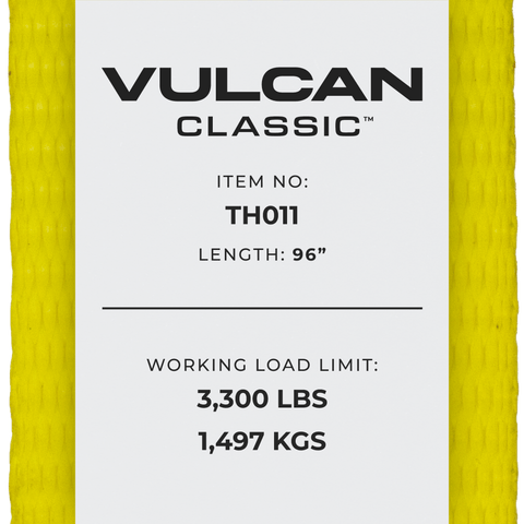 VULCAN Car Tie Down with Flat Hooks - Lasso Style - 2 Inch x 96 Inch - 4 Pack - Classic Yellow - 3,300 Pound Safe Working Load