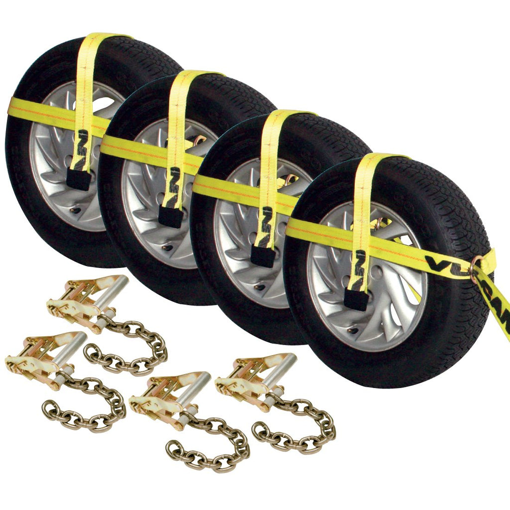 VULCAN Adjustable Loop Tie Down with Chain Ratchet - 4 Pack - 3,300 Pound Safe Working Load